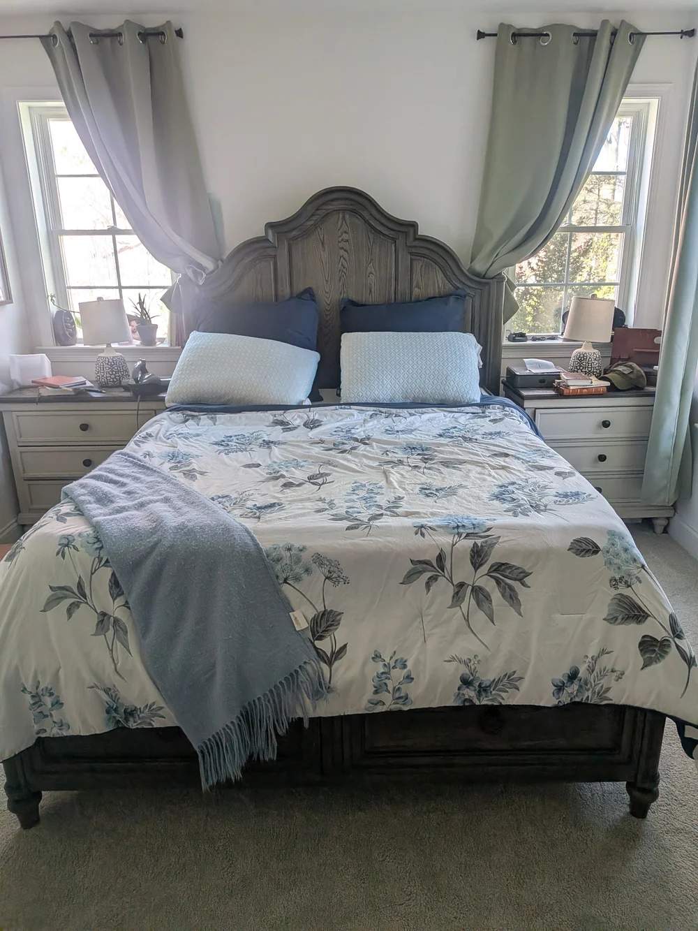Madison Park Blue and Navy Floral Cotton Comforter 6 Piece Set
